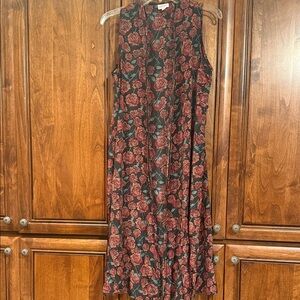 LuLaRoe Rose Floral Joy Sleeveless Black and Red Duster Vest